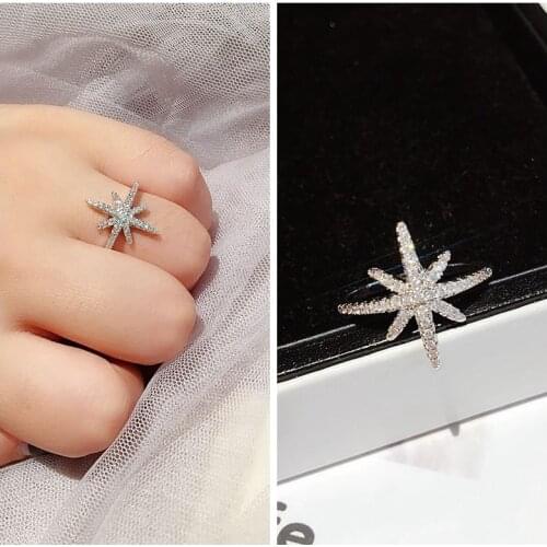 High Quality CZ Crystal Star Ring White Gold Color Micro Paved Cubic Zircon Ring for Women