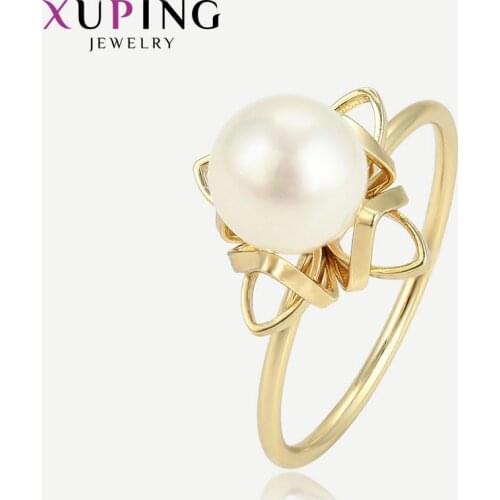 Xuping Rings Women Imitation Pearl Light Yellow Gold Color Jewelry Popular Design Gift 15390
