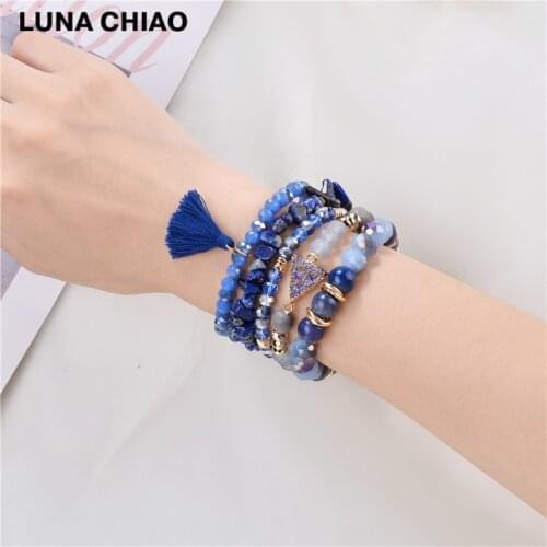 LUNA CHIAO Bijoux Jewelry Natural Stone Beaded Bracelets Stackable Multi Layers Bracelet Strands Stacked Bracelet Set for Women