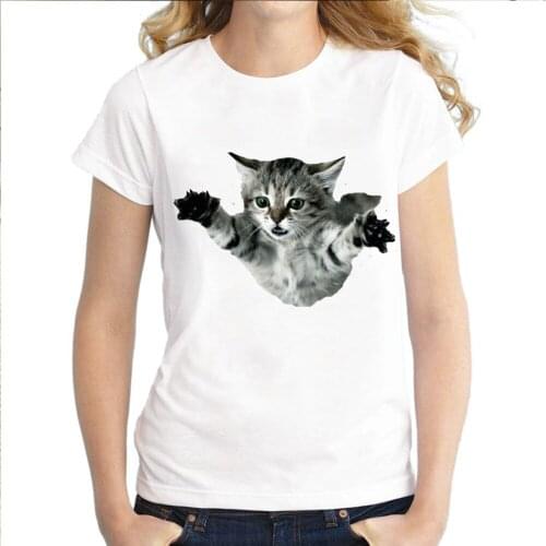 2020 Summer T Shirt Women Naughty Cat 3D Lovely Printing O-Neck Harajuku Short Sleeves T-shirts Tops Tee Plus Size Black Glove