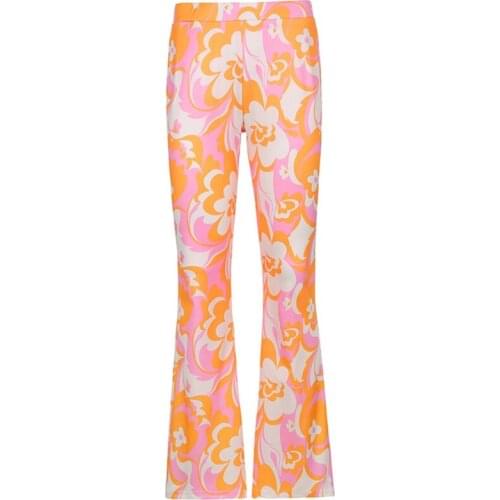 Women Vintage Colorful Floral Print Skinny Long Pants High Waist Flare Hem Bell Bottom Trousers Harajuku Slim Streetwear