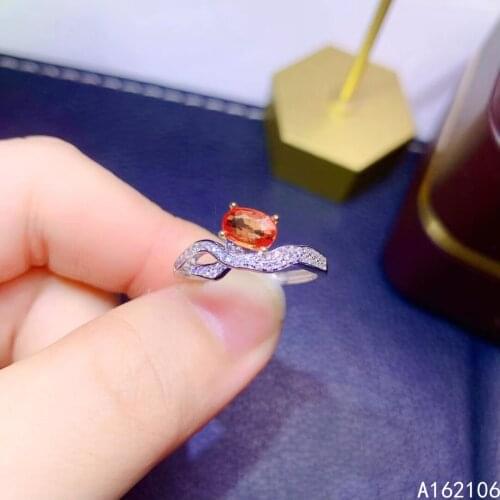 925 Pure Silver Chinese Style Natural Orange Sapphire Womens Luxury Trendy Fresh Adjustable Gem Ring Fine Jewelry Support Detec