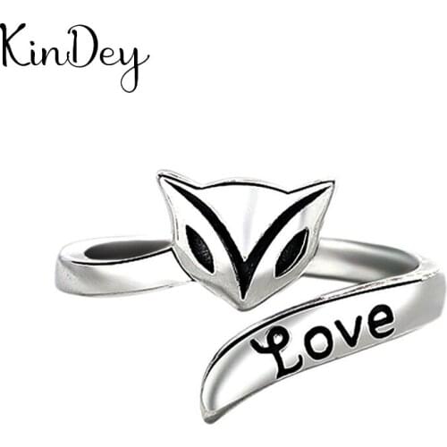 Boho Vintage Silver Color Fox Rings for Women Lover Finger Ring Valentines Day Gifts 2020