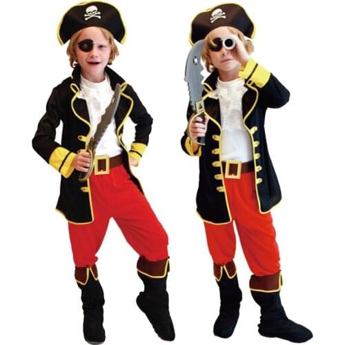 1pc 6pcs Captain Jack Sparrow Pirate Costume Cosplay Carnival Costume for Kids with Tops Vest Eyewear Hat Belt Boots
