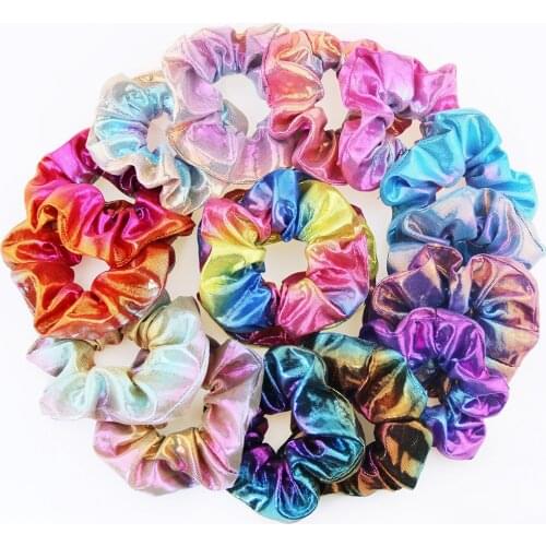 1PCS New Fashion Metal rainbow fabric two-color large Elastic Hair Sweet Simple Sports Dance Scrunchie Girls Hair Accessories