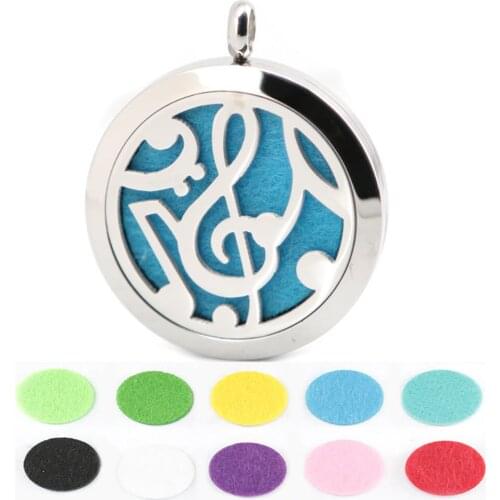 10pcs 30mm Music Aromatherapy Essential Oil 316 Stainless Steel Perfume Diffuser Locket Necklace with chain