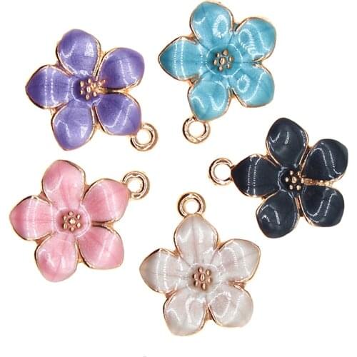 10pcs/lot 14*17mm Cute Flowers Enamel Plum Blossom Charm Pendant For Earring Necklace Bracelet DIY Jewelry Making Finding XL1081