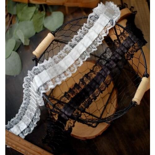 2 Meters 4.5 CM Width Lolita Pleated Chiffon Lace Trim White Black Costume Garter Lingerie Princess Dress Home Textile Decor DIY
