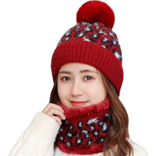 2019 Leopard Knitted Scarf Hat Winter Beanies Caps Mask Gorras Bonnet Warm Baggy Winter Hats For Men Women Skullies Hats