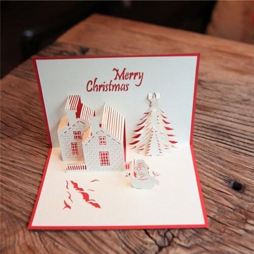 3D Laser Cut Handmade Carving Retro Castle Snowman Paper Invitation Greeting Cards PostCard Christmas Decor Kids Creative Gift