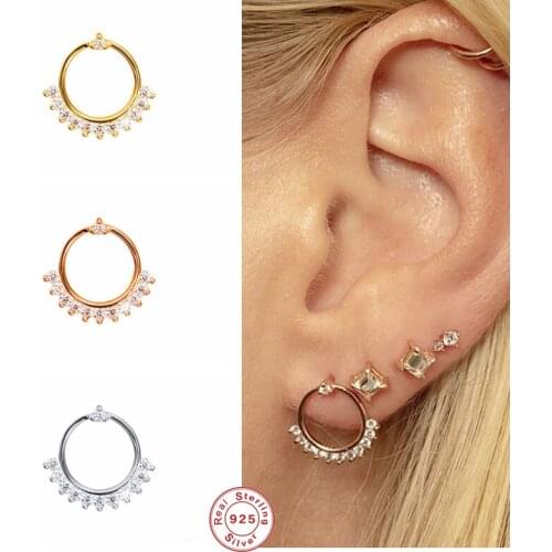 GS 925 Sterling Silver Mosaic CZ Zircon Circle Stud Earrings For Women Girls Shiny Crystal Ear Stud Jewelry boucles d'oreilles