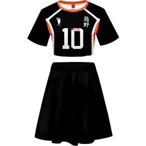 Anime Haikyuu Hinata Shoyo Kageyama Tobio Cosplay Costume Karasuno High School Sexy 2 Piece Set Women Skirt and Top Outfits
