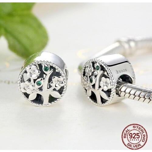 Auffik Genuine 100% 925 sterling silver life tree round charm fit bangle & bracelet beads original fashion jewelry DIY