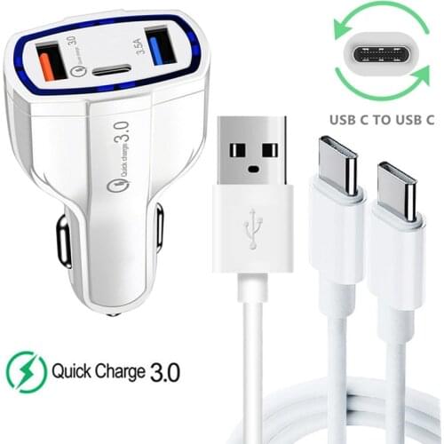 QC 3.0 Car Charger PD Fast Type C To USB C Cable for Huawei P30 Pro P Smart Z 2021 Y7a Honor 20 9X 10X lite Phone MatePad Charge