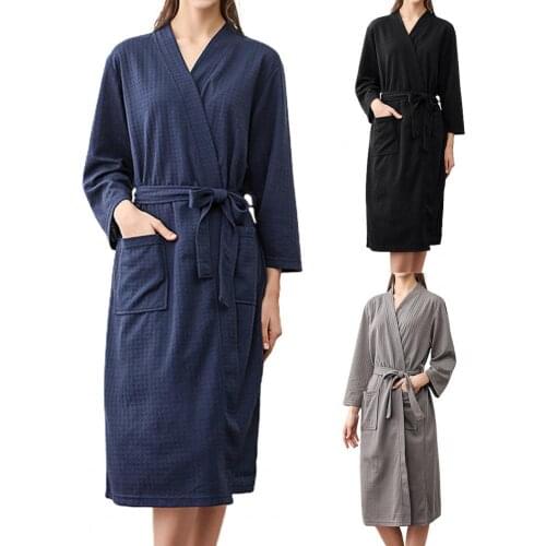 80%HOTWomen Bathrobe Solid Color V Neck Cardigan Long Sleeve Lady Pajamas Robes for Home