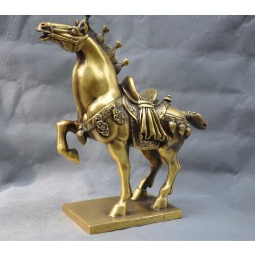 Bi001892 13" China Fengshui Zodiac Tang Warrior Horse Bronze Statue