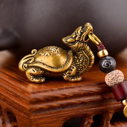 Kaiguang Car Keychain, Vintage Handmade Brass car key chain, Dragon Tortoise Xuanwu Pendant To attract wealth and turn evil
