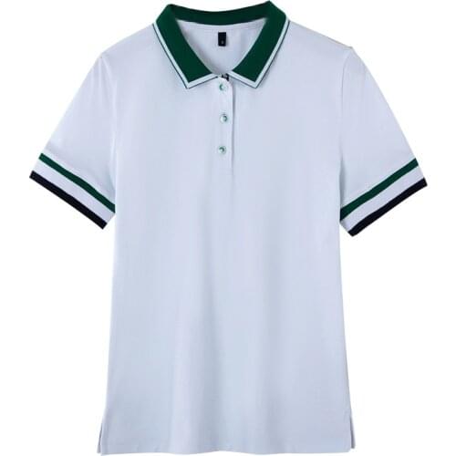 Brand Fashion Womens High-end Luxury Summer Lapel Short-sleeved Polo shirt Top Women