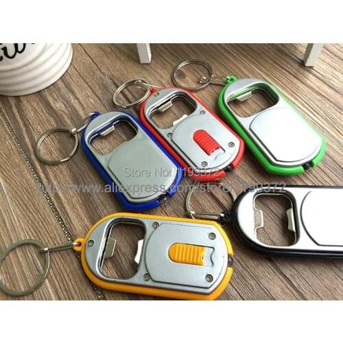 Fast DHL Free shipping 1000pcs 3 in 1 Beer Can Bottle Opener LED Light Lamp Key Chain Key Ring Keychain Mixed colors