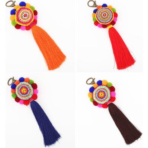 1pc Handmade Tassel Key Chains For Women Bags Accessories 2019 Beads Pom Pom Ethnic Keychain Bohemian Jewelry