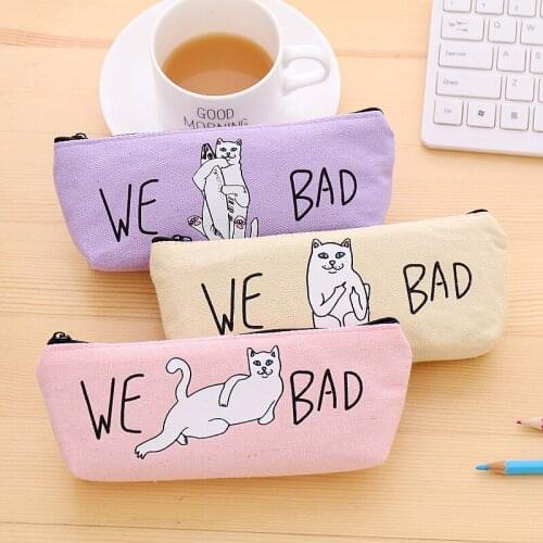 1pcs Flamingos Cactus Pencil Case Canvas School Supplies Kawaii Student Stationery School Office Cute Zipper Pencil Box Pen Bags