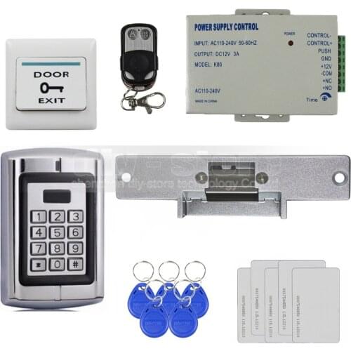 DIYSECUR Strike Lock 125KHz RFID Reader Password Metal Keypad Access Control System Security Kit Remote Control BC2000