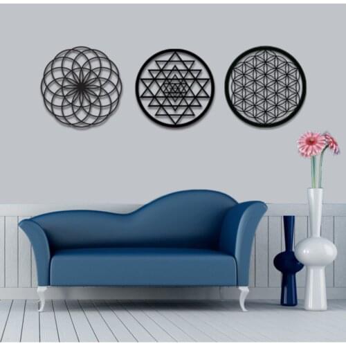 Home Decoration office decoration Wood laser cut The Flower of Life Sri Yantra And Torus Set of 3 Wall Table
