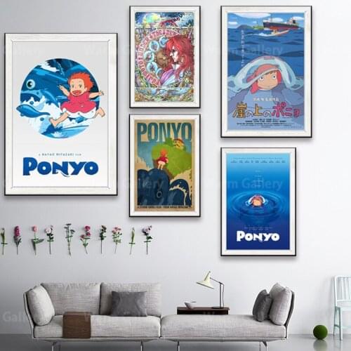 Home Decor Wall Art Canvas Painting Picture Ponyo on the Cliff Miyazaki Hayao Cartoon Movie Nordic Watercolor Poster Living Room