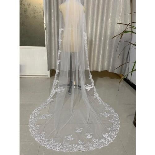 Bridal Veil White/Ivory One Layer Cathedral Veil Lace Applique Wedding Veil
