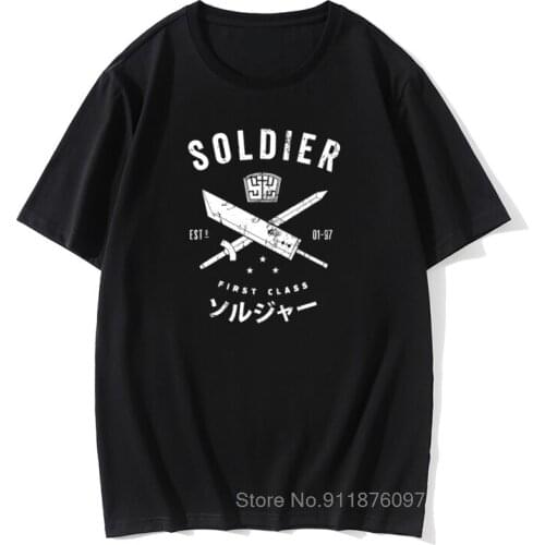 Men T-Shirt Final Fantasy T Shirts Soldier Premium Cotton Tees Fitness Cloud FF7 Video Game Strife Shinra Chocobo tees