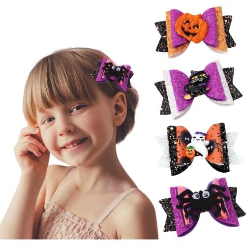 Halloween Girls Headwear Baby Kids Halloween Headwear Cartoon Party Bowknot Decoration Hair Clips Accessory Spider Hair Clips