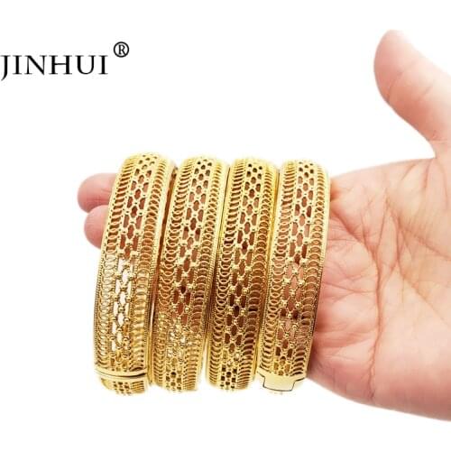 Jin Hui New Fashion Gold Color Wedding Bangles for Women Bride wedding Bracelets Ethiopian/France/African/Dubai Jewelry gifts