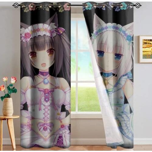 Upetstory Cute Cartoon Nekopara Print Anime Window CurtainsTreatment Drapes for Living Room Bedroom Blinds Kids Room Home Decor