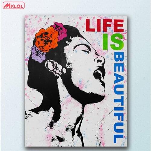 Fashion LIFE IS BEAUTIFUL Graffiti Canvas Painting For Living Room Home Decoration Oil Painting On Canvas Wall Painting Unframed