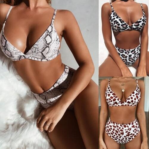 Fashion Women Sexy Padded Swimming Suits Leopard Snake Print Swimsuit Swimwear Sexy Bikini Sets