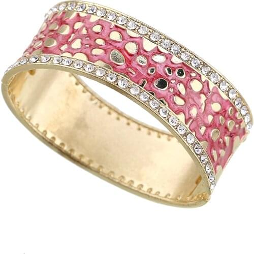 Fashion Statement Enamel Bangle Cuff Bracelet Gold Plated Rhinestone Colorful Chunky Bracelet Open Bangle Jewelry Pulseira