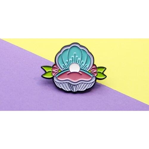 Ocean wind shell Pearl Mussel Enamel Pin Marine Life Wave Brooch Lapel pin Denim shirt bag cartoon Sea Jewelry gift Brosche
