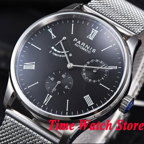 Parnis mens watch 42mm black dial Bracelet Power reserve 5ATM ST1780 Automatic movement wrist watch men 942