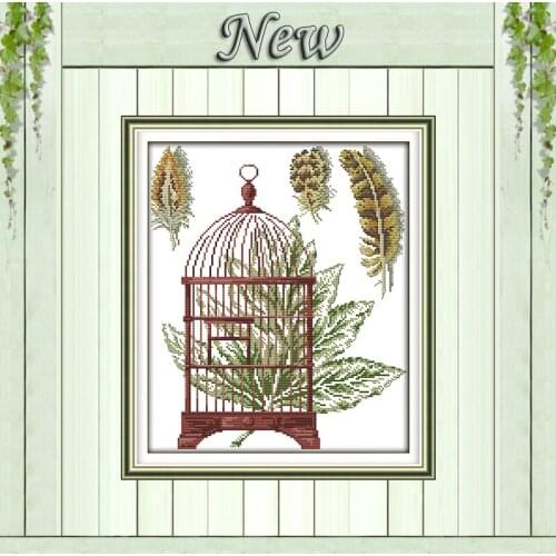 Feather and cage cartoon diy painting counted printed on canvas needlework embroidery Set DMC 11CT 14CT Cross Stitch kit Chinese