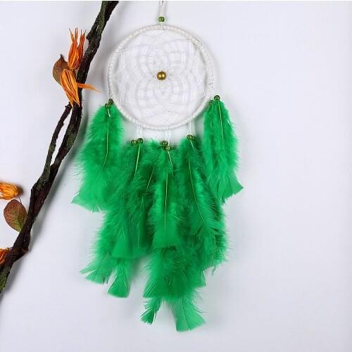New design hand-woven green feather dream catcher room window attrape reve decoration car-styling gift