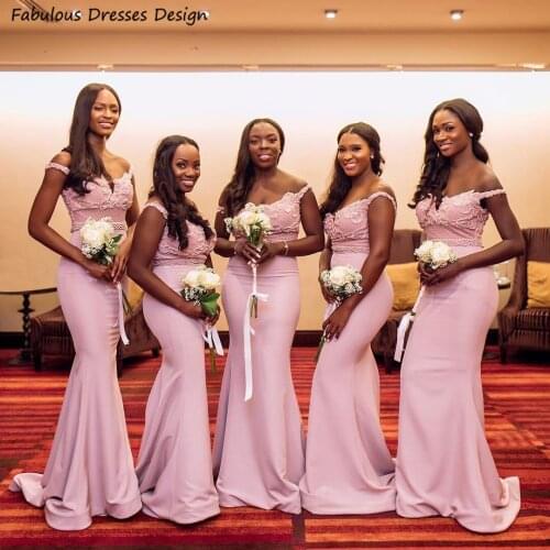 Luxury Pink Mermaid Long Bridesmaid Dresses Off Shoulder Heavy Beading African Nigerian Women Wedding Guest Dress Formal Party