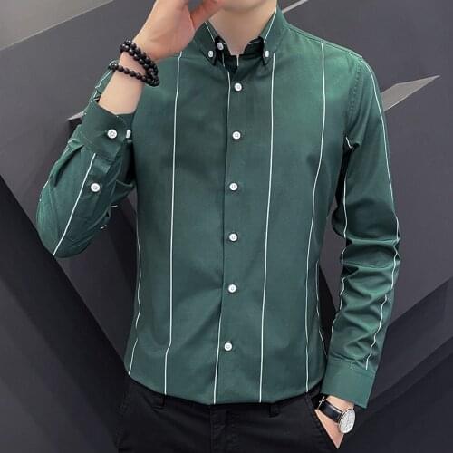 Casual 2021 Spring Summer Fashion Striped Print Shirts Vintage Men Long Sleeve Lapel Button Shirt Business Male Tops Streetwear