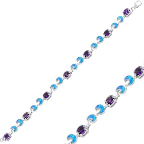 Silver 925 Sterling Opal & Zircon Crystal Bracelet