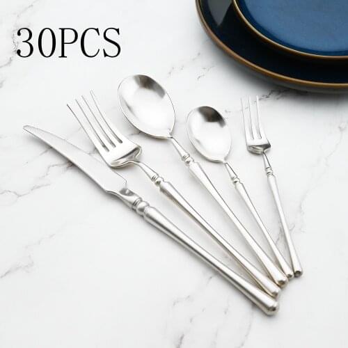 Silver Luxury Cutlery Set Stainless Steel Dinnerware Spoon Cake Fork Knife Set Restaurant Tableware Household Quality Silverware