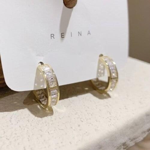 New Design 14K Gold Plated Simple Style Geometric C Stud Earrings for Women Luxury Zircon Earrings