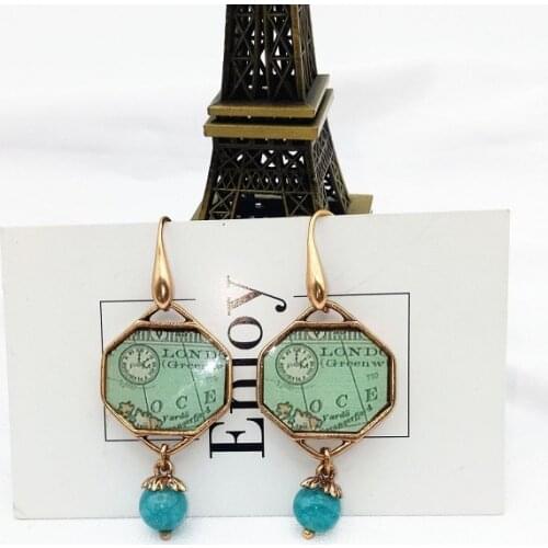 Mini retro art new metallic zinc alloy copper hook earrings earrings blue time flow earrings