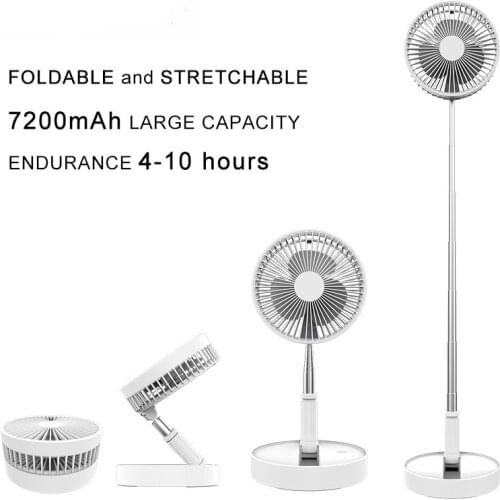 Folding Telescopic Mini Fan USB Rechargeable 7200 mAh Battery Student Fan Storage Bag Small Dormitory Bed Desk Outdoor Camping