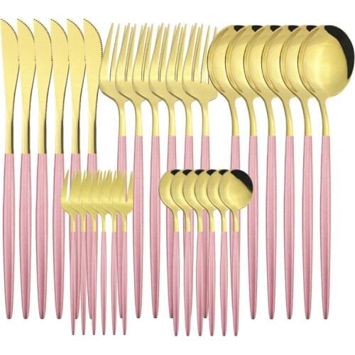 30pc Stainless Steel Cutlery Gold Spoon Knife Fork Set Kitchen Utensils Zero Waste Tableware Western Modern Dinnerware Flatware