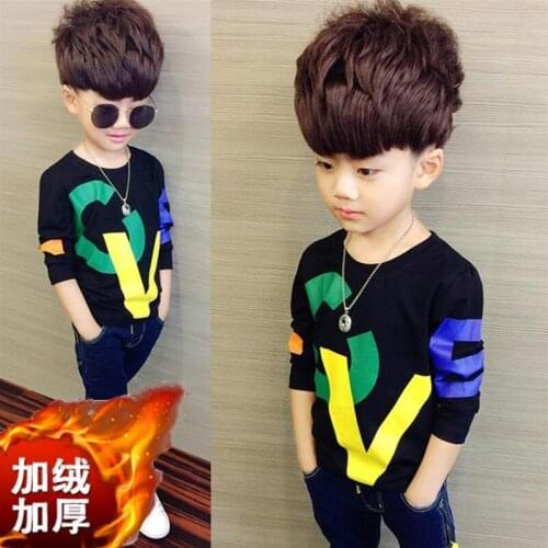Boys sweater winter plus velvet 2020 new plus velvet thick warm long-sleeved shirt shirt childrens clothing
