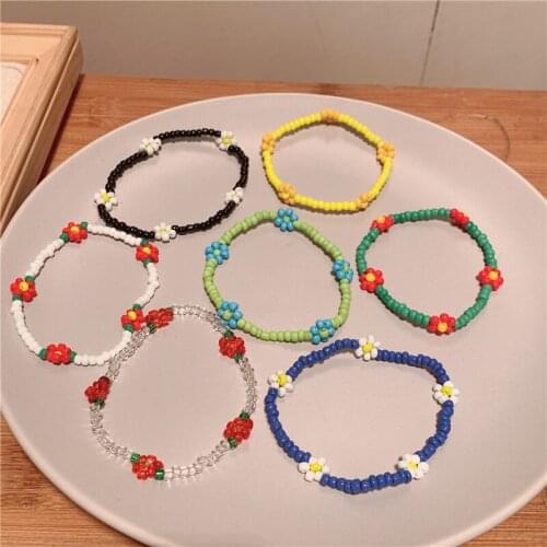 2021 New Daisy Flower Colorful Rice Beads Bracelets for Women Girls Spring Summer Jewelry Boho Charms Pulseras Anklet Wholesale